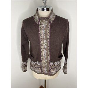 Buttercup Knitwear Fair Isle Wool Cardigan Sweater S M Brown Made England